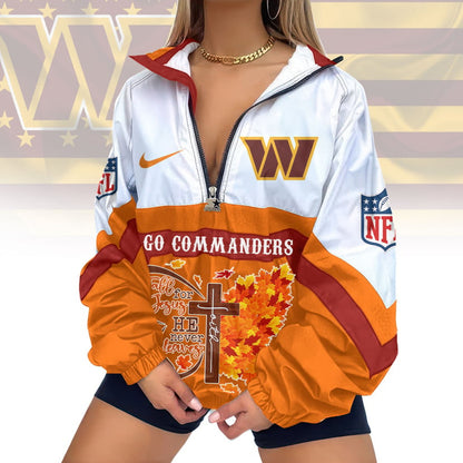 LIMITED EDITION - NEW CUSTOMIZED NFL12 WTC WASHINGTON COMMANDERS FAITH & FALL V-NECK ZIPPER SWEATSHIRT JACKET