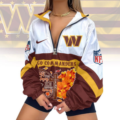 LIMITED EDITION - NEW CUSTOMIZED NFL12 WTC WASHINGTON COMMANDERS FAITH & FALL V-NECK ZIPPER SWEATSHIRT JACKET