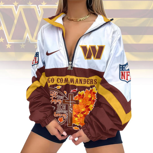 LIMITED EDITION - NEW CUSTOMIZED NFL12 WTC WASHINGTON COMMANDERS FAITH & FALL V-NECK ZIPPER SWEATSHIRT JACKET