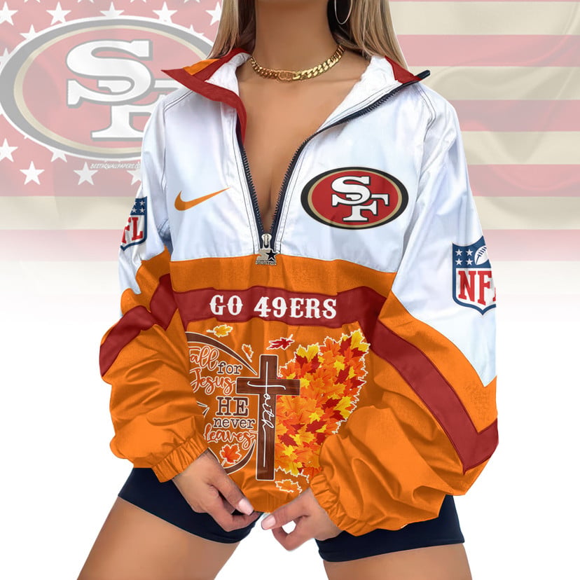 LIMITED EDITION - NEW CUSTOMIZED NFL11 SF49 SAN FRANCISCO 49ERS FAITH & FALL V-NECK ZIPPER SWEATSHIRT JACKET