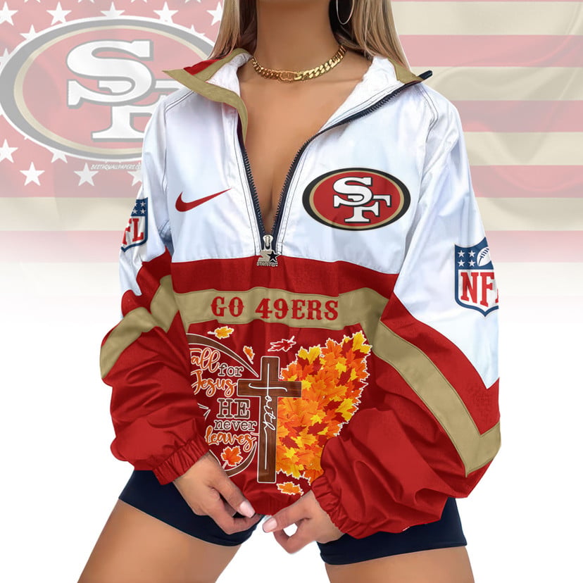 LIMITED EDITION - NEW CUSTOMIZED NFL11 SF49 SAN FRANCISCO 49ERS FAITH & FALL V-NECK ZIPPER SWEATSHIRT JACKET