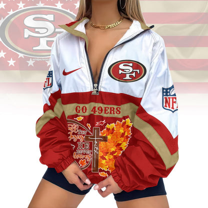 LIMITED EDITION - NEW CUSTOMIZED NFL11 SF49 SAN FRANCISCO 49ERS FAITH & FALL V-NECK ZIPPER SWEATSHIRT JACKET