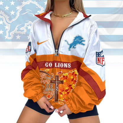 LIMITED EDITION - NEW CUSTOMIZED NFL04 DTL DETROIT LIONS FAITH & FALL V-NECK ZIPPER SWEATSHIRT JACKET