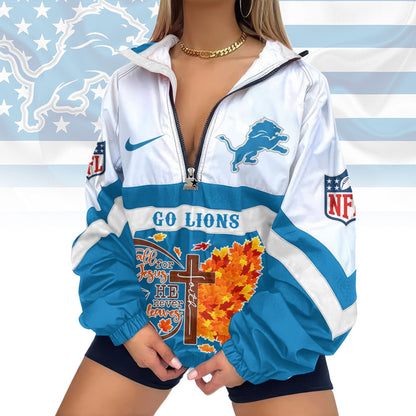 LIMITED EDITION - NEW CUSTOMIZED NFL04 DTL DETROIT LIONS FAITH & FALL V-NECK ZIPPER SWEATSHIRT JACKET