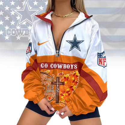 LIMITED EDITION - NEW CUSTOMIZED NFL21 DCB DALLAS COWBOYS FAITH & FALL V-NECK ZIPPER SWEATSHIRT JACKET