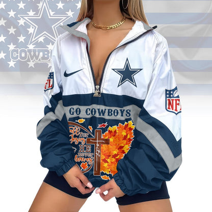LIMITED EDITION - NEW CUSTOMIZED NFL21 DCB DALLAS COWBOYS FAITH & FALL V-NECK ZIPPER SWEATSHIRT JACKET