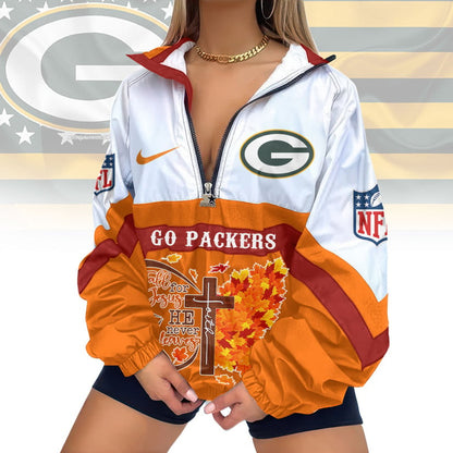 LIMITED EDITION - NEW CUSTOMIZED NFL08 GBP GREEN BAY PACKERS FAITH & FALL V-NECK ZIPPER SWEATSHIRT JACKET