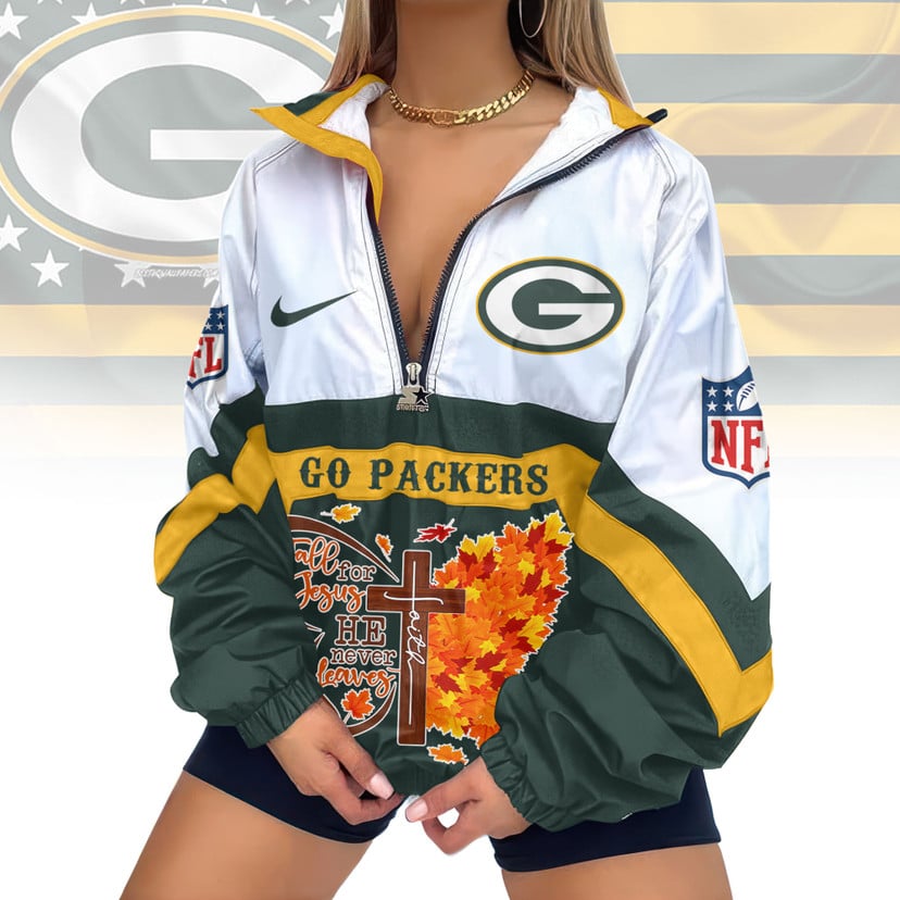 LIMITED EDITION - NEW CUSTOMIZED NFL08 GBP GREEN BAY PACKERS FAITH & FALL V-NECK ZIPPER SWEATSHIRT JACKET