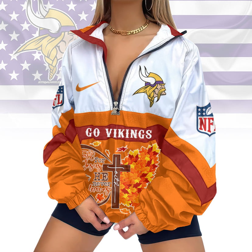 LIMITED EDITION - NEW CUSTOMIZED NFL05 MVK MINNESOTA VIKINGS FAITH & FALL V-NECK ZIPPER SWEATSHIRT JACKET