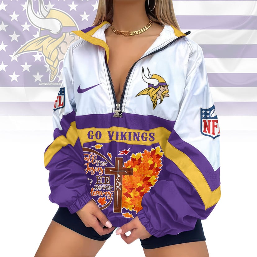 LIMITED EDITION - NEW CUSTOMIZED NFL05 MVK MINNESOTA VIKINGS FAITH & FALL V-NECK ZIPPER SWEATSHIRT JACKET