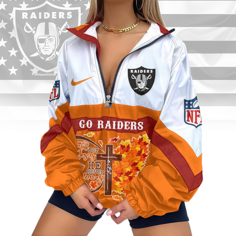 LIMITED EDITION - NEW CUSTOMIZED NFL07 LVR LAS VEGAS RAIDERS FAITH & FALL V-NECK ZIPPER SWEATSHIRT JACKET