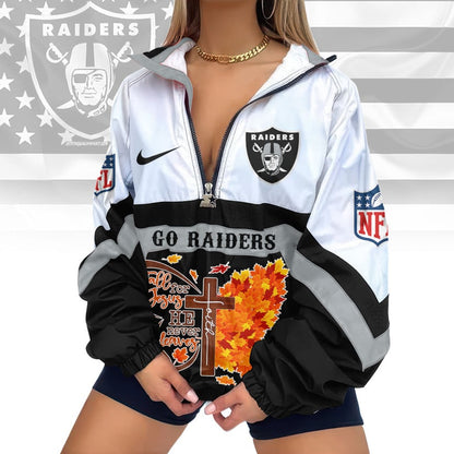 LIMITED EDITION - NEW CUSTOMIZED NFL07 LVR LAS VEGAS RAIDERS FAITH & FALL V-NECK ZIPPER SWEATSHIRT JACKET