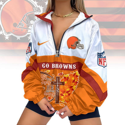LIMITED EDITION - NEW CUSTOMIZED NFL29 CLB CLEVELAND BROWNS FAITH & FALL V-NECK ZIPPER SWEATSHIRT JACKET