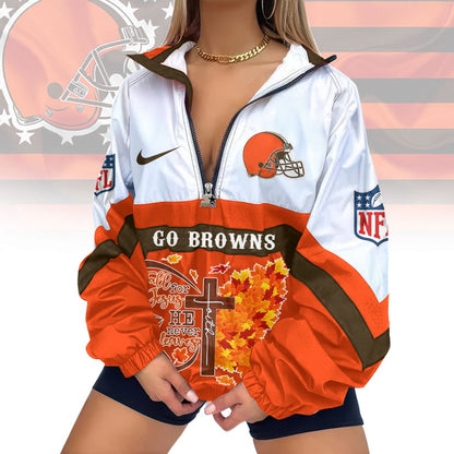 LIMITED EDITION - NEW CUSTOMIZED NFL29 CLB CLEVELAND BROWNS FAITH & FALL V-NECK ZIPPER SWEATSHIRT JACKET