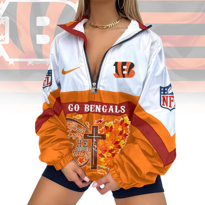 LIMITED EDITION - NEW CUSTOMIZED NFL16 CCB CINCINNATI BENGALS FAITH & FALL V-NECK ZIPPER SWEATSHIRT JACKET