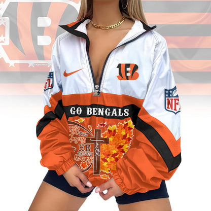 LIMITED EDITION - NEW CUSTOMIZED NFL16 CCB CINCINNATI BENGALS FAITH & FALL V-NECK ZIPPER SWEATSHIRT JACKET