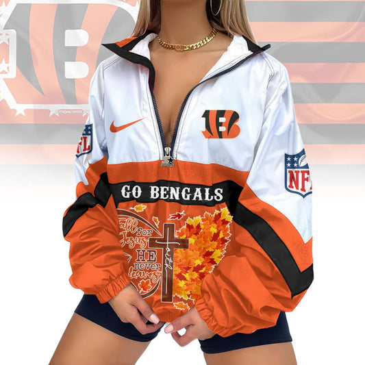 LIMITED EDITION - NEW CUSTOMIZED NFL16 CCB CINCINNATI BENGALS FAITH & FALL V-NECK ZIPPER SWEATSHIRT JACKET