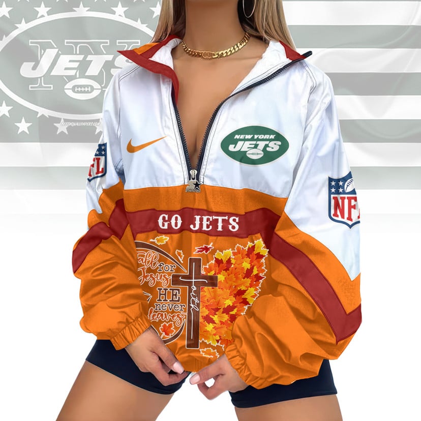 LIMITED EDITION - NEW CUSTOMIZED NFL25 NYJ NEW YORK JETS FAITH & FALL V-NECK ZIPPER SWEATSHIRT JACKET