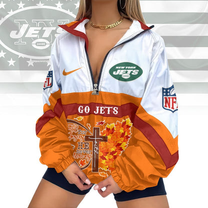 LIMITED EDITION - NEW CUSTOMIZED NFL25 NYJ NEW YORK JETS FAITH & FALL V-NECK ZIPPER SWEATSHIRT JACKET
