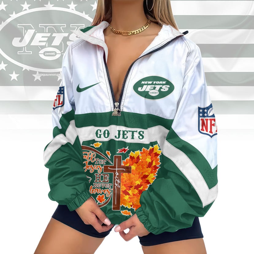 LIMITED EDITION - NEW CUSTOMIZED NFL25 NYJ NEW YORK JETS FAITH & FALL V-NECK ZIPPER SWEATSHIRT JACKET