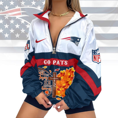 LIMITED EDITION - NEW CUSTOMIZED NFL27 NEP NEW ENGLAND PATRIOTS FAITH & FALL V-NECK ZIPPER SWEATSHIRT JACKET