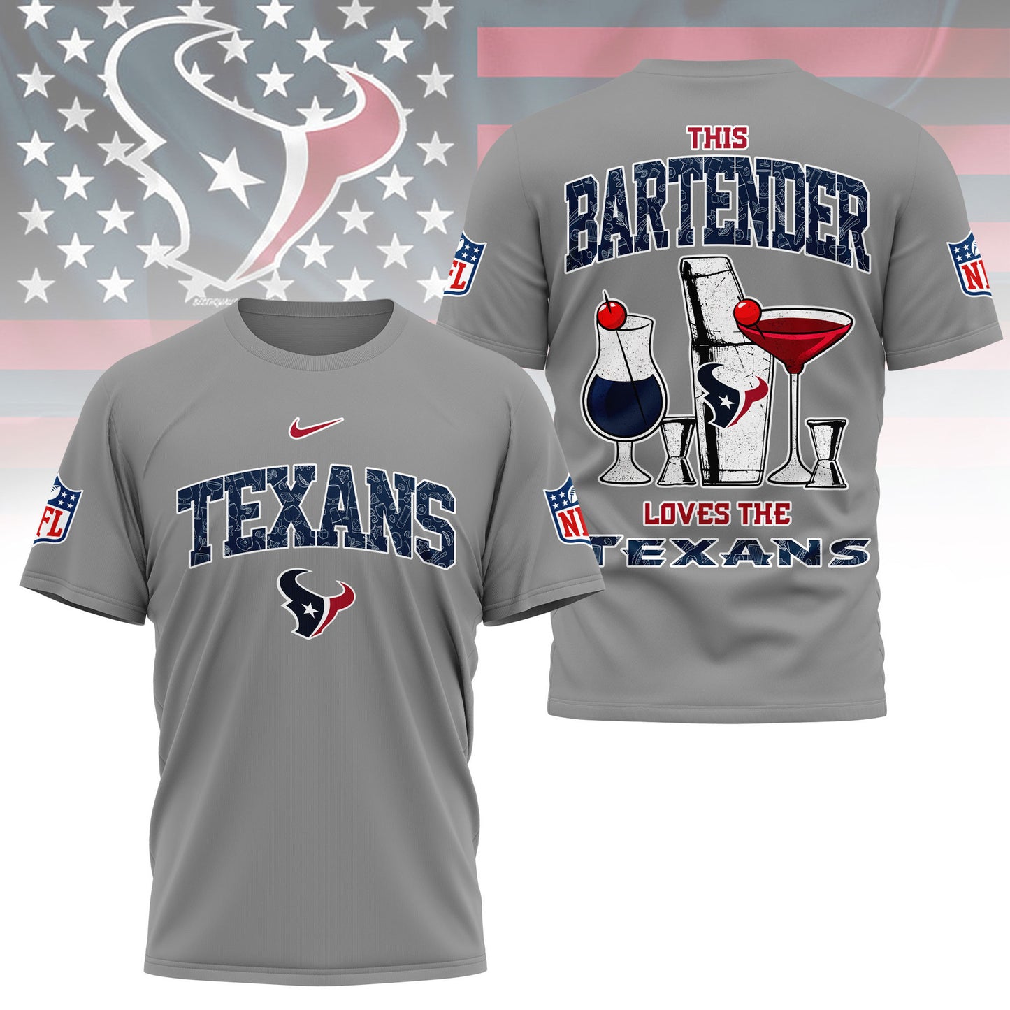 LIMITED EDITION - NEW CUSTOMIZED NFL15 HTT HOUSTON TEXANS BARTENDER FAN 3D SHIRT