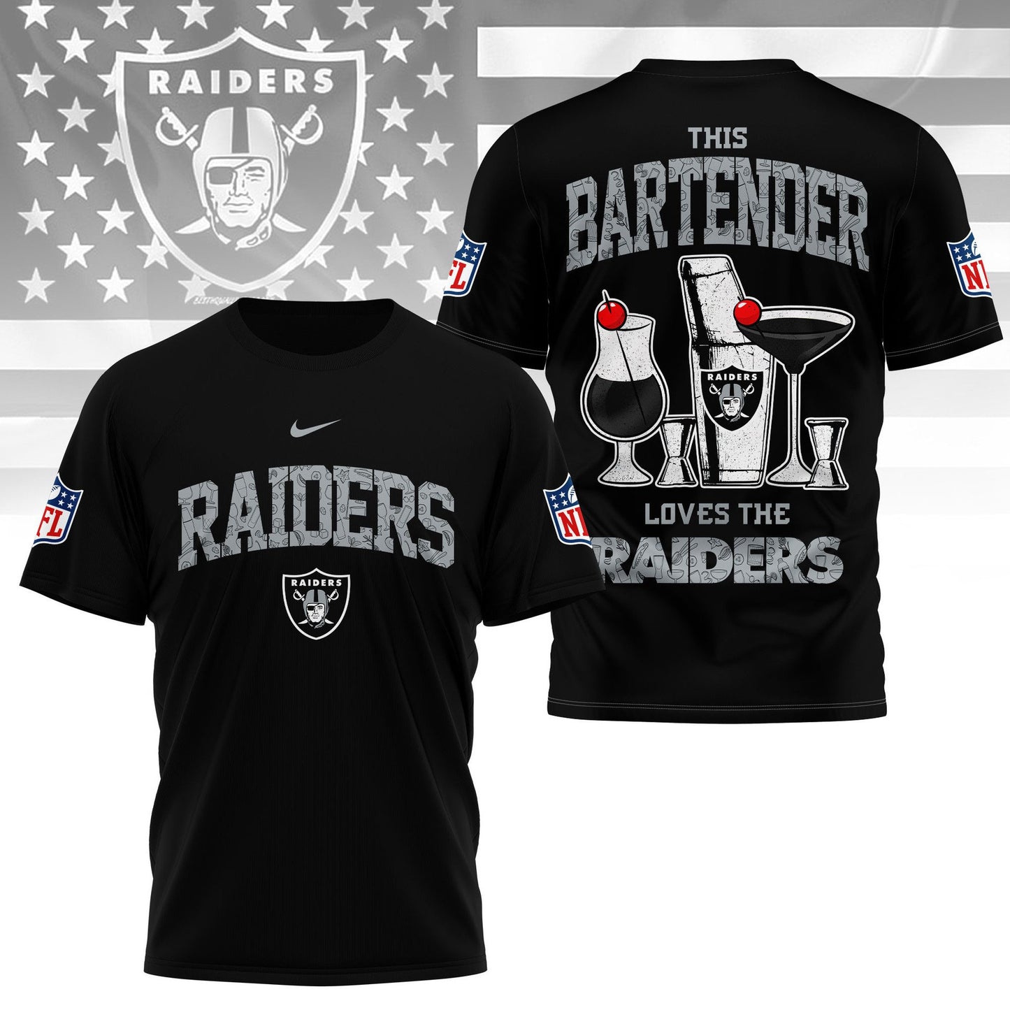 LIMITED EDITION - NEW CUSTOMIZED NFL07 LVR LAS VEGAS RAIDERS BARTENDER FAN 3D SHIRT
