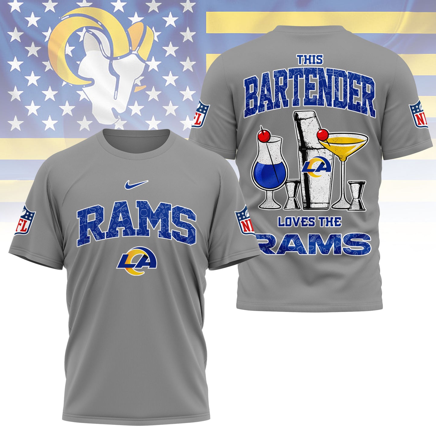 LIMITED EDITION - NEW CUSTOMIZED NFL22 LAR LOS ANGELES RAMS BARTENDER FAN 3D SHIRT