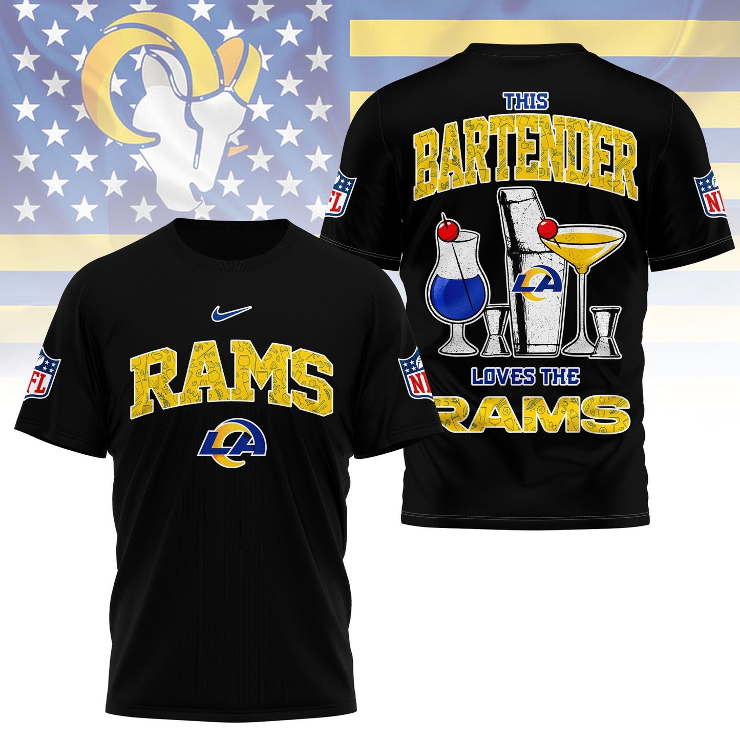 LIMITED EDITION - NEW CUSTOMIZED NFL22 LAR LOS ANGELES RAMS BARTENDER FAN 3D SHIRT