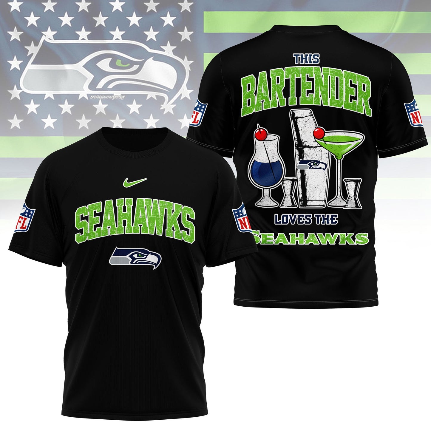 LIMITED EDITION - NEW CUSTOMIZED NFL06 SSH SEATTLE SEAHAWKS BARTENDER FAN 3D SHIRT