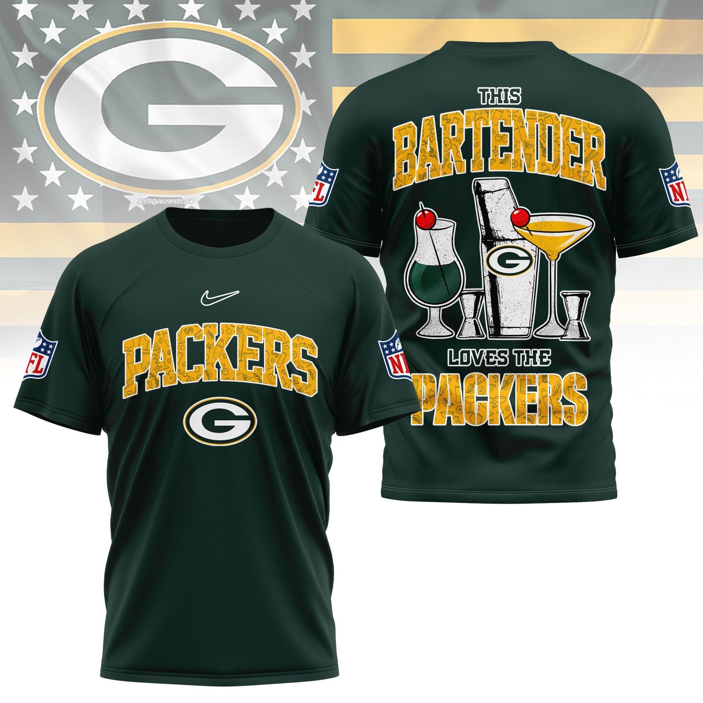 LIMITED EDITION - NEW CUSTOMIZED NFL08 GBP GREEN BAY PACKERS BARTENDER FAN 3D SHIRT