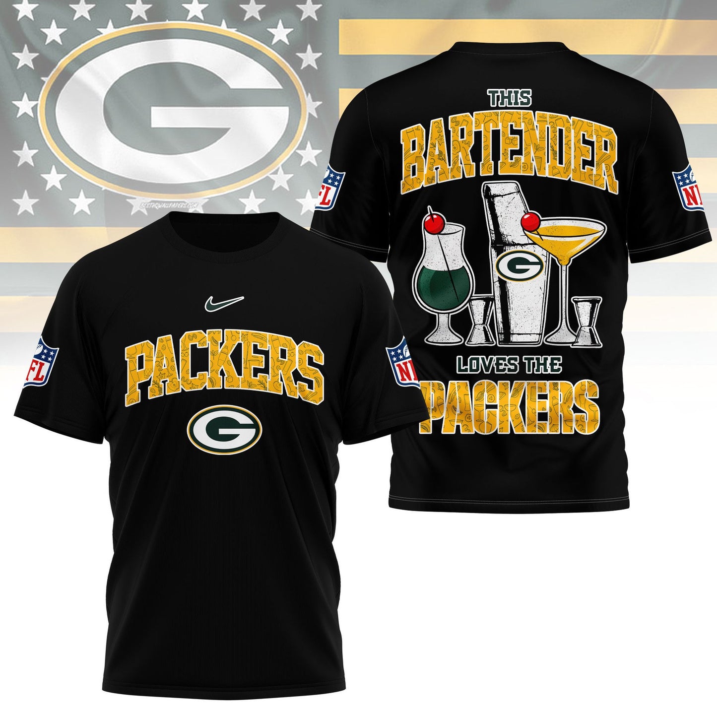 LIMITED EDITION - NEW CUSTOMIZED NFL08 GBP GREEN BAY PACKERS BARTENDER FAN 3D SHIRT