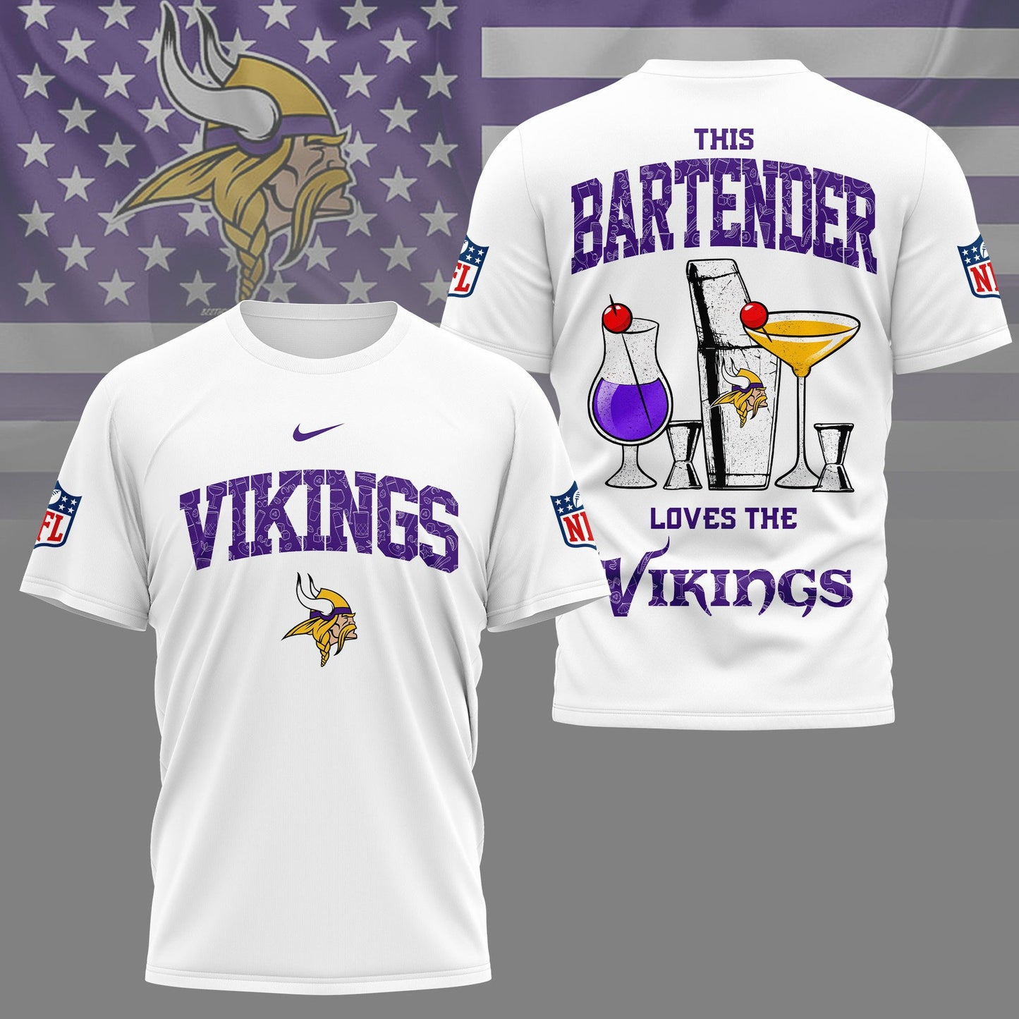 LIMITED EDITION - NEW CUSTOMIZED NFL05 MVK MINNESOTA VIKINGS BARTENDER FAN 3D SHIRT