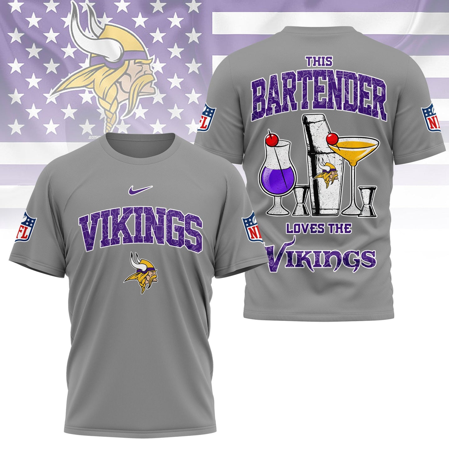 LIMITED EDITION - NEW CUSTOMIZED NFL05 MVK MINNESOTA VIKINGS BARTENDER FAN 3D SHIRT