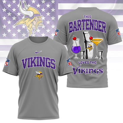 LIMITED EDITION - NEW CUSTOMIZED NFL05 MVK MINNESOTA VIKINGS BARTENDER FAN 3D SHIRT