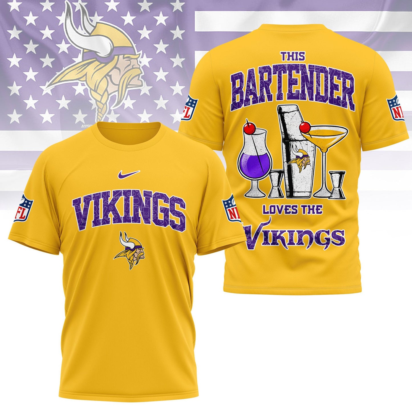 LIMITED EDITION - NEW CUSTOMIZED NFL05 MVK MINNESOTA VIKINGS BARTENDER FAN 3D SHIRT