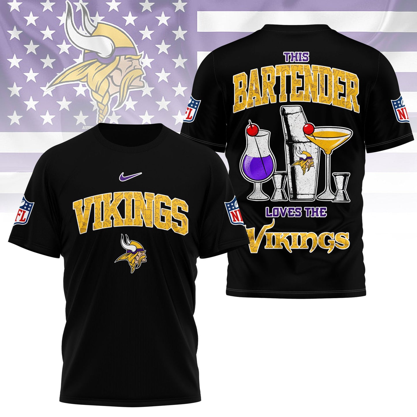 LIMITED EDITION - NEW CUSTOMIZED NFL05 MVK MINNESOTA VIKINGS BARTENDER FAN 3D SHIRT