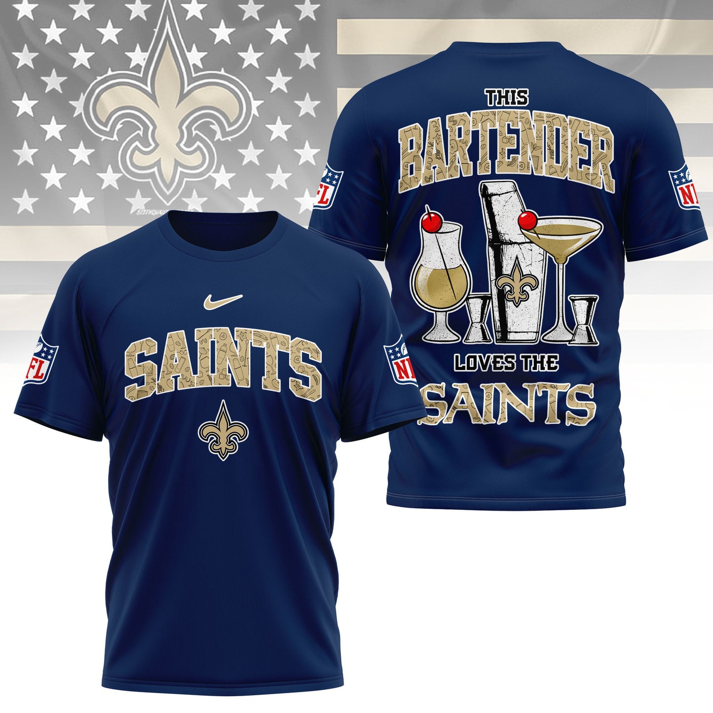 LIMITED EDITION - NEW CUSTOMIZED NFL24 NOS NEW ORLEANS SAINTS BARTENDER FAN 3D SHIRT