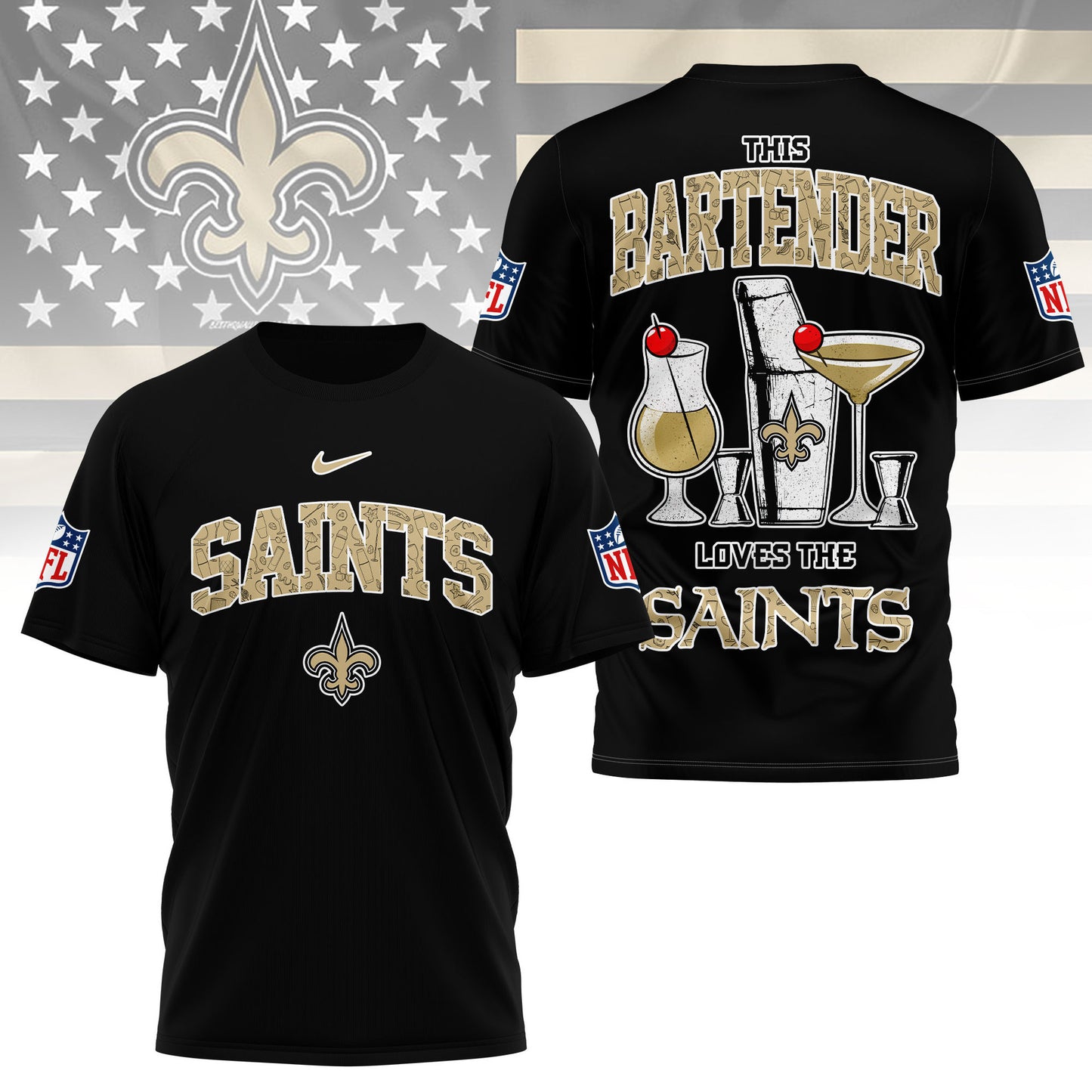 LIMITED EDITION - NEW CUSTOMIZED NFL24 NOS NEW ORLEANS SAINTS BARTENDER FAN 3D SHIRT