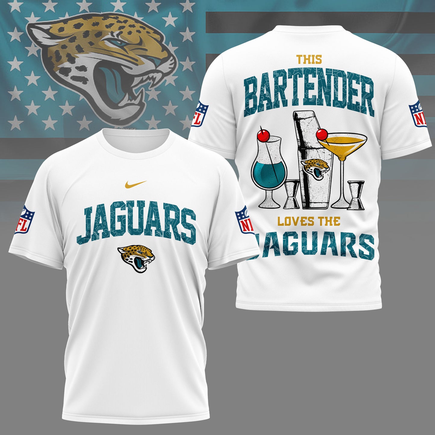 LIMITED EDITION - NEW CUSTOMIZED NFL30 JSJ JACKSONVILLE JAGUARS BARTENDER FAN 3D SHIRT