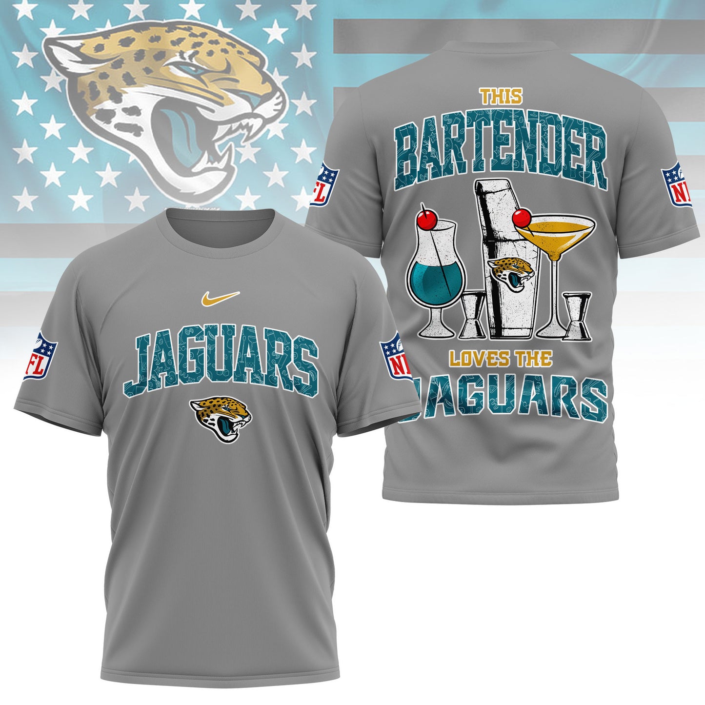 LIMITED EDITION - NEW CUSTOMIZED NFL30 JSJ JACKSONVILLE JAGUARS BARTENDER FAN 3D SHIRT