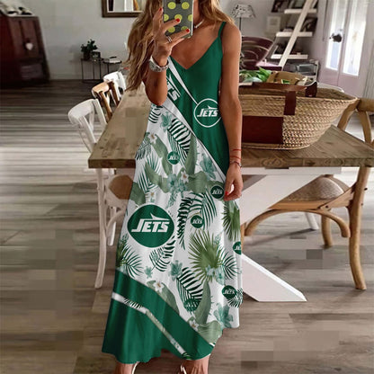 LIMITED RUN - NEW CUSTOMED NFL25 NYJ NY JETS HAWAIIAN LONG DRESS