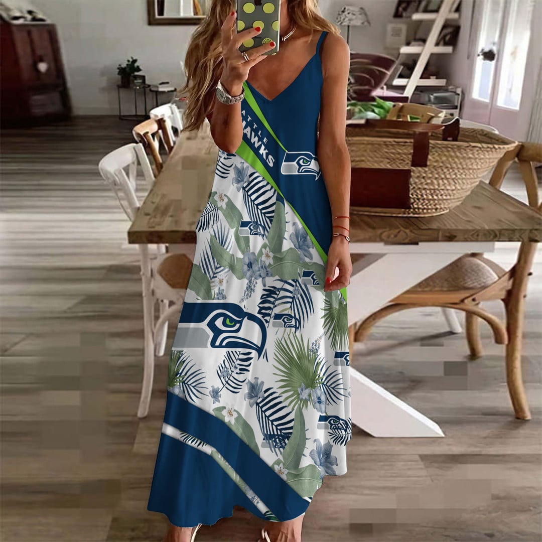 LIMITED RUN - NEW CUSTOMED NFL06 SSH SE SEAHAWKS HAWAIIAN LONG DRESS
