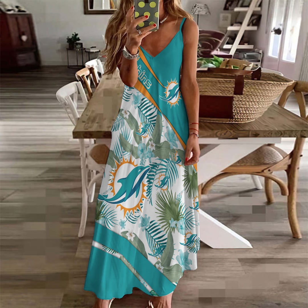 LIMITED RUN - NEW CUSTOMED NFL19 MDP MM DOLPHINS HAWAIIAN LONG DRESS