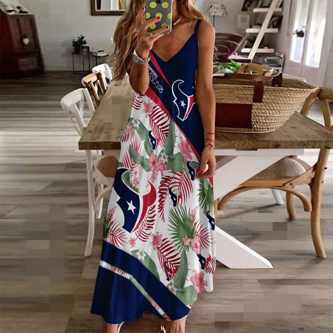LIMITED RUN - NEW CUSTOMED NFL15 HTT HT TEXANS HAWAIIAN LONG DRESS