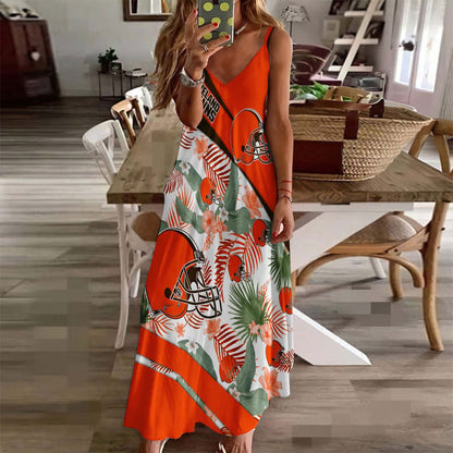 LIMITED RUN - NEW CUSTOMED NFL29 CLB CL BROWNS HAWAIIAN LONG DRESS