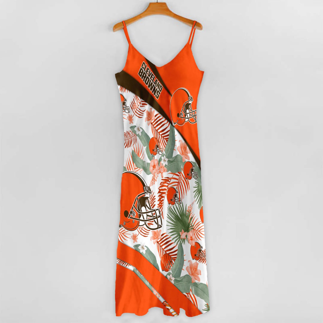 LIMITED RUN - NEW CUSTOMED NFL29 CLB CL BROWNS HAWAIIAN LONG DRESS