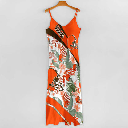 LIMITED RUN - NEW CUSTOMED NFL29 CLB CL BROWNS HAWAIIAN LONG DRESS