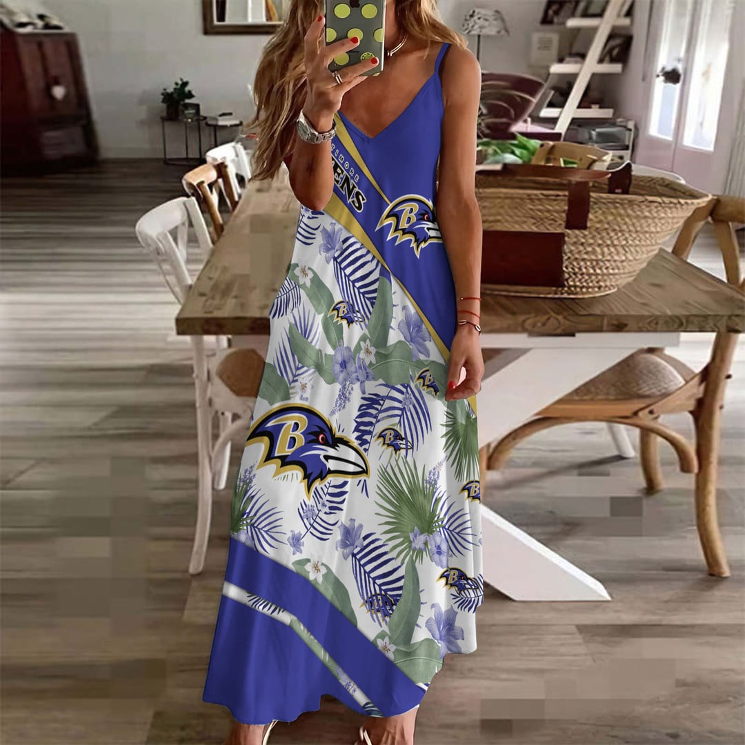 LIMITED RUN - NEW CUSTOMED NFL28 BTR BT RAVENS HAWAIIAN LONG DRESS