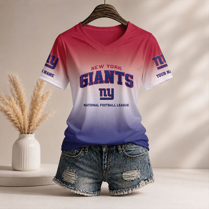 LIMITED EDITION - NEW CUSTOMIZED NFL32 NYG NY GIANTS V-NECK FEMALE SHIRT